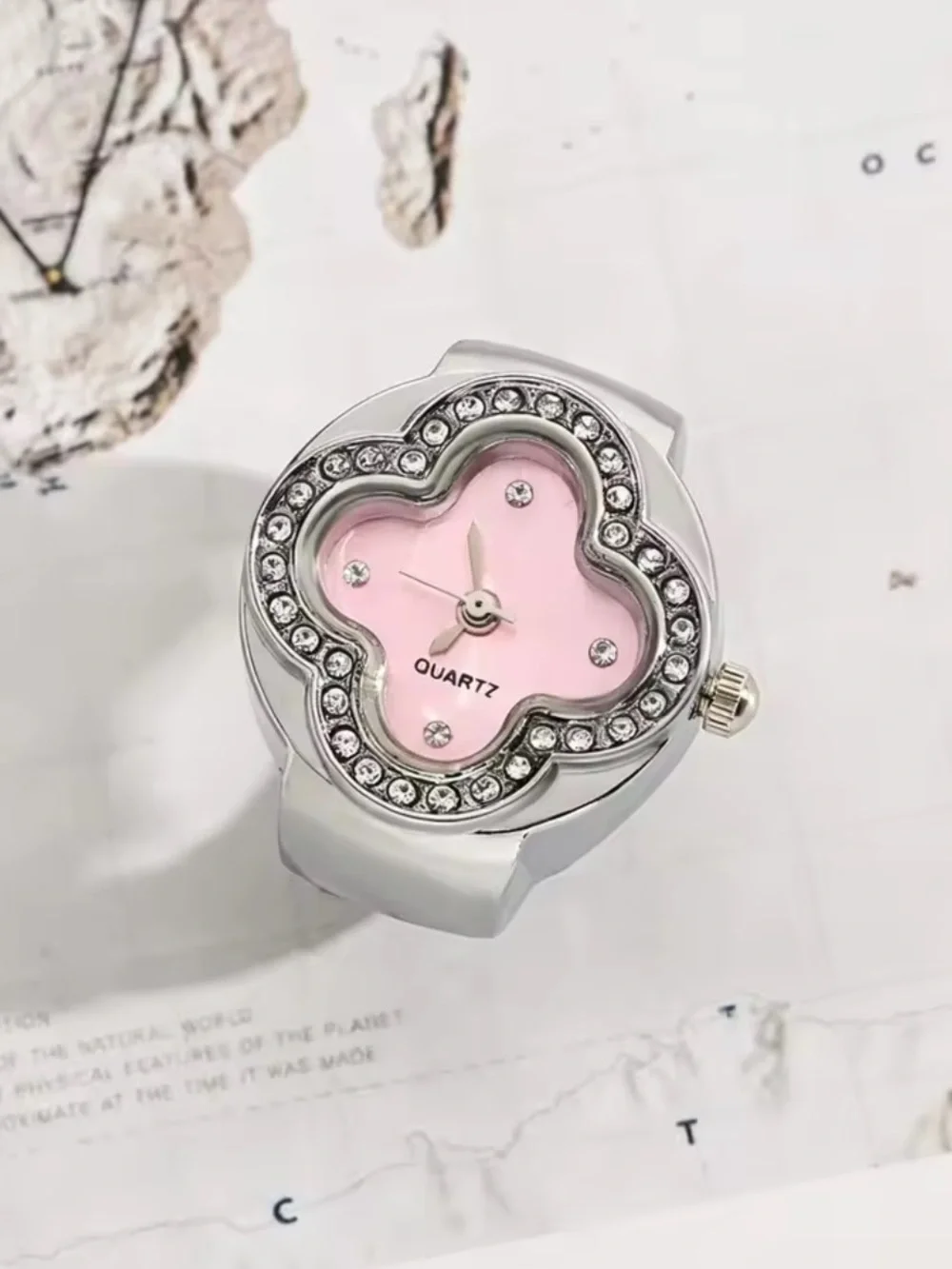 Pink Crystal Accent Womens Quartz Ring Watch